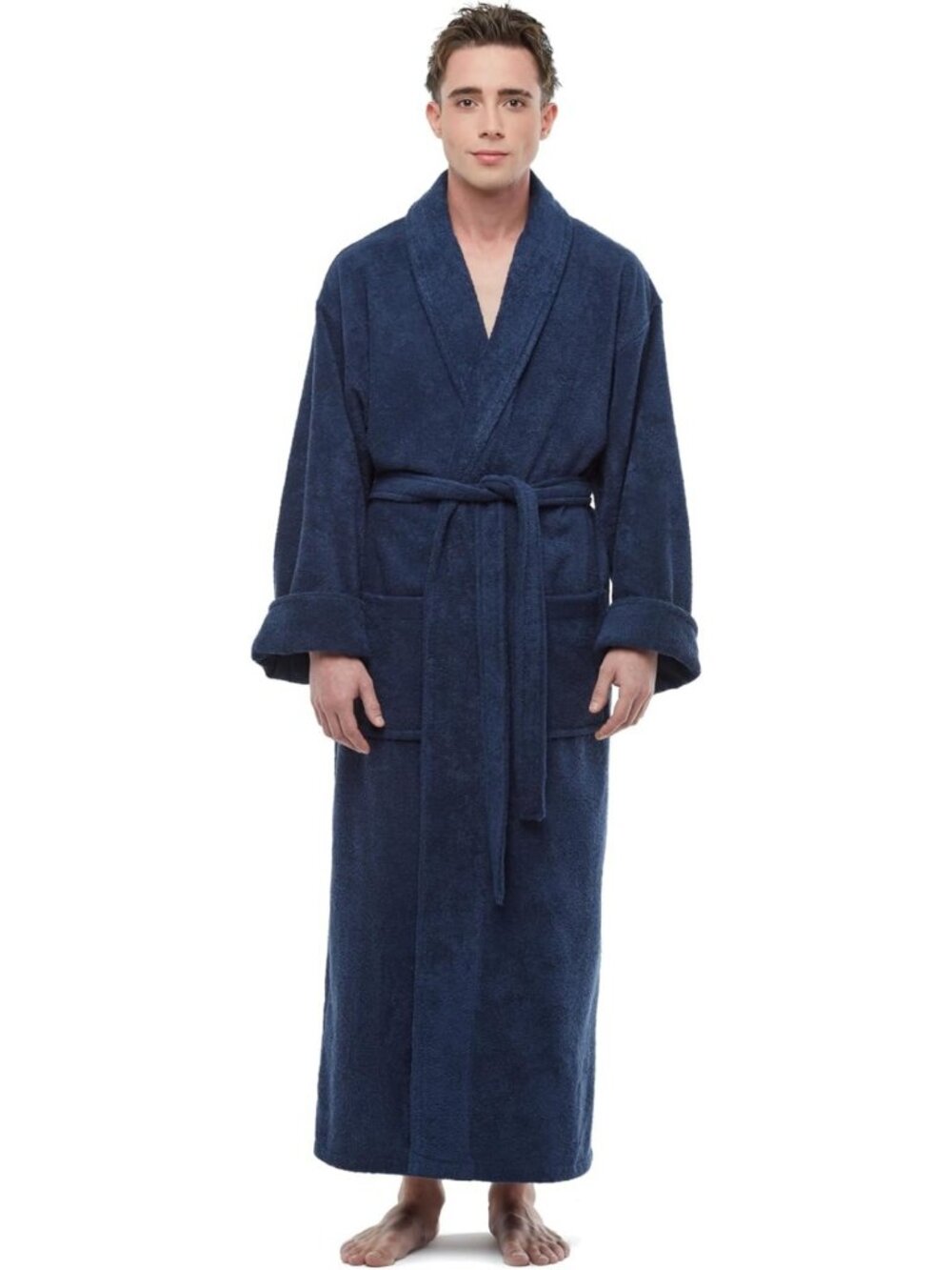 Cozy Ankle-Length Men's Cotton Terry Cloth Bathrobe - Soft & Comfortable Robe